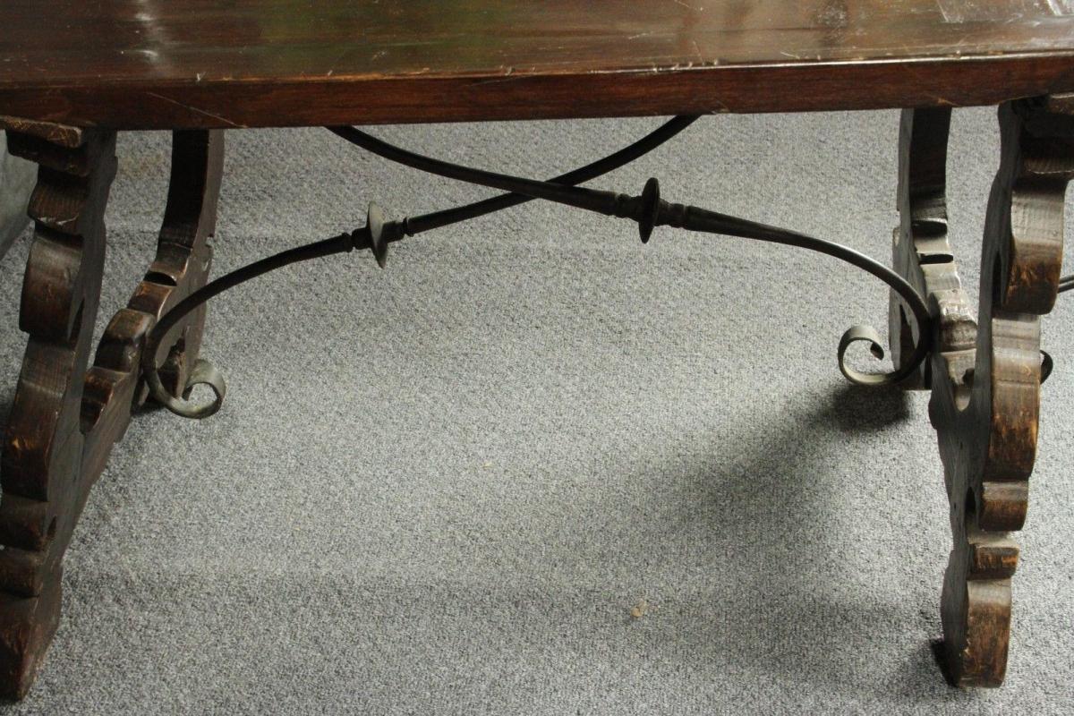 Antique Spanish Baroque Refectory Table Iron Scrolls Large Very Old