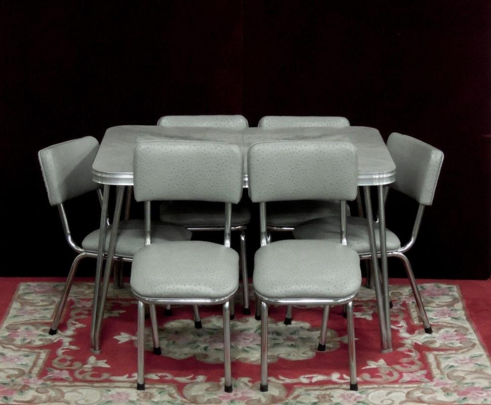 Chrome Dinette Gray Marbled Table Ostrich Pattern Chairs New Fabric