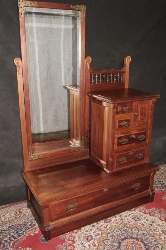 Antique Dresser Gentlemans Chest With Mirror Walnut