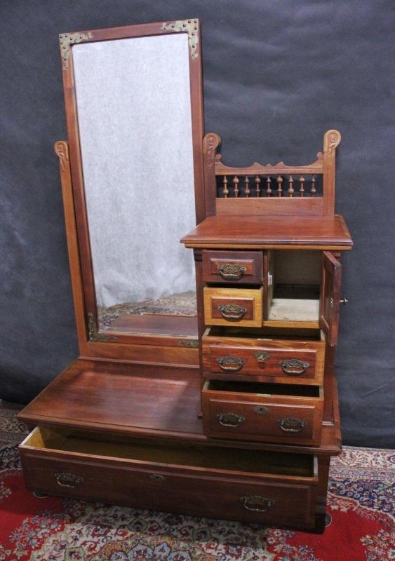 Antique Dresser Gentlemans Chest With Mirror Walnut