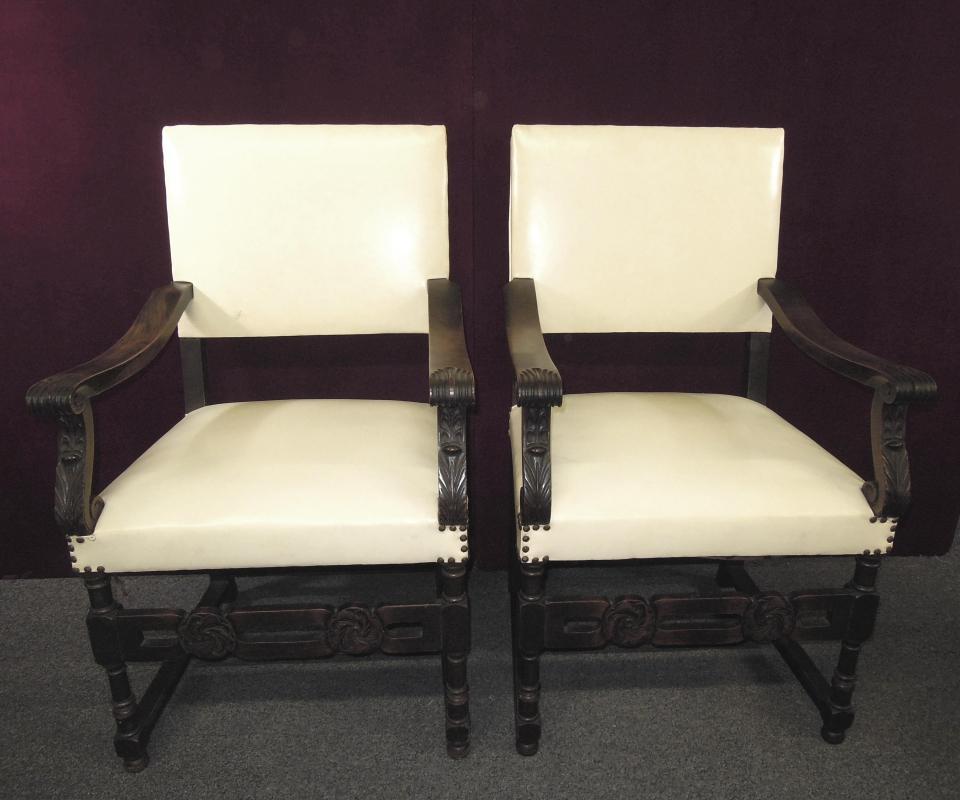 Antique French High Back Chairs Master Carved Arms Stretcher Side Six
