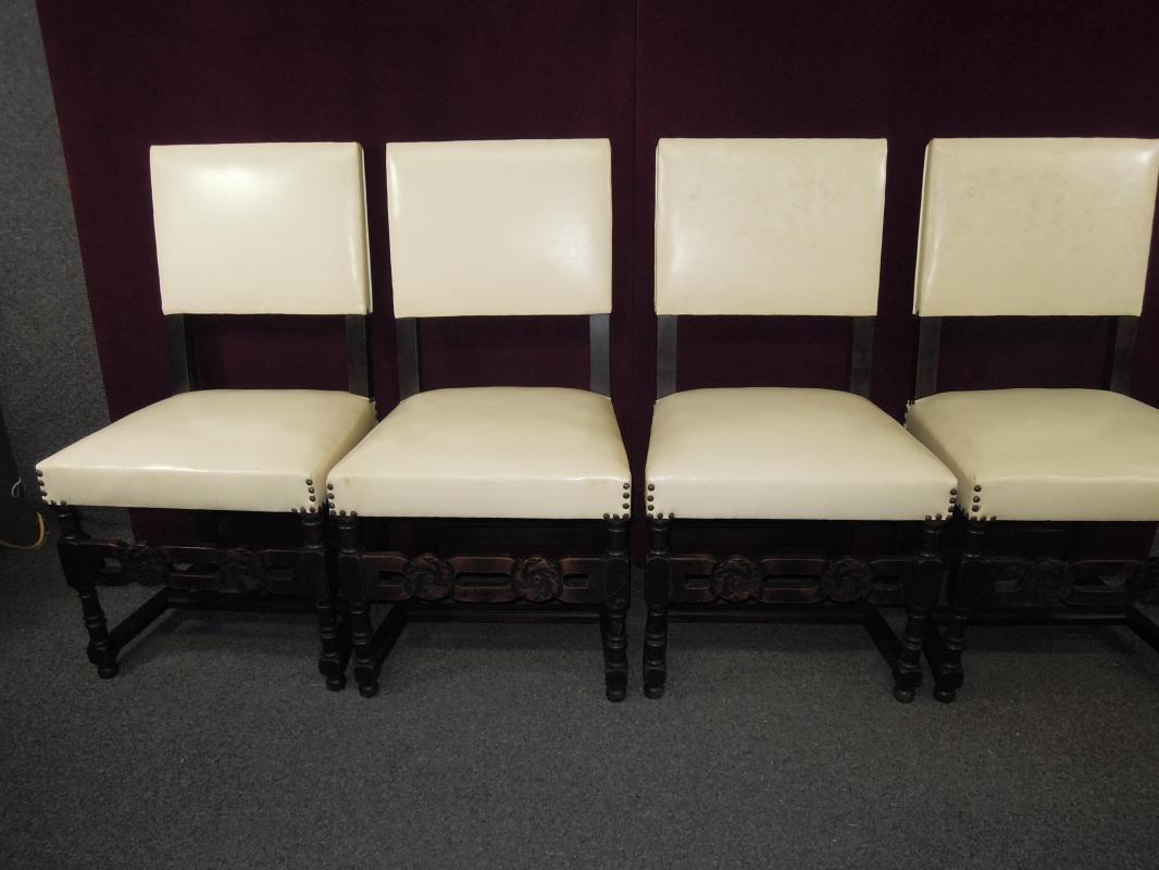 Antique French High Back Chairs Master Carved Arms Stretcher Side Six