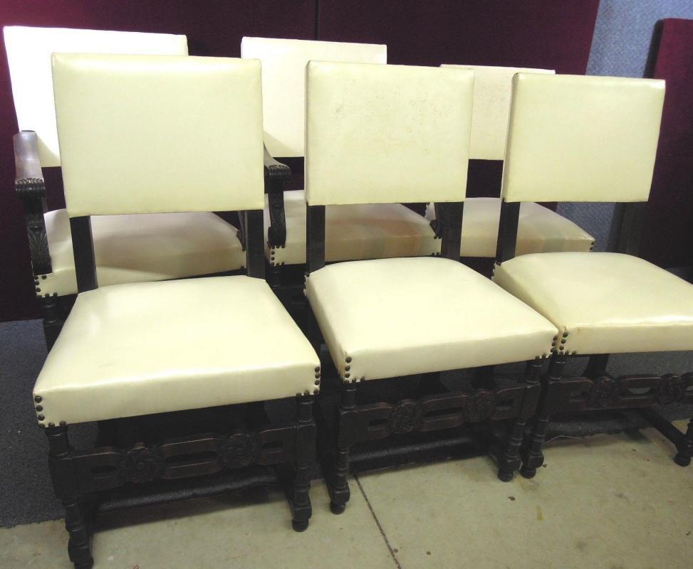 Antique French High Back Chairs Master Carved Arms Stretcher Side Six