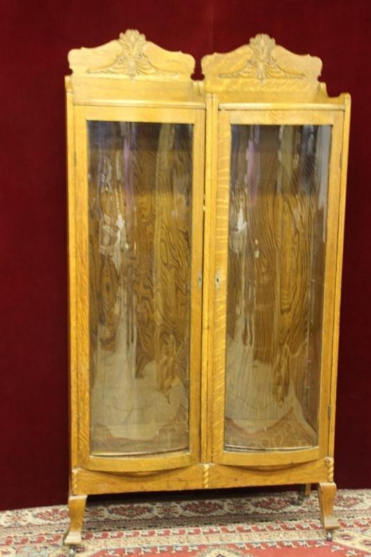 Antique Hutch Double Bend Glass Doors Rare