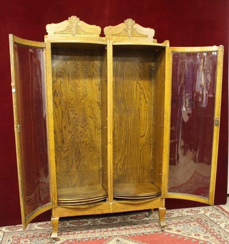 Antique Hutch Double Bend Glass Doors Rare