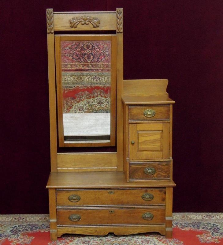 Antique Oak Dresser Hatbox and Mirror