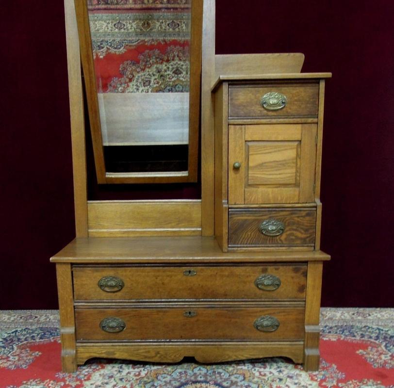 Antique Oak Dresser Hatbox and Mirror
