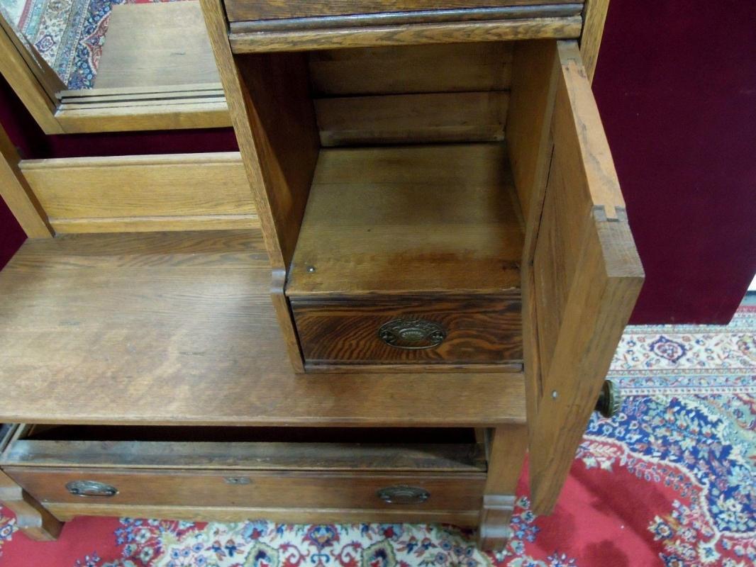 Antique Oak Dresser Hatbox and Mirror
