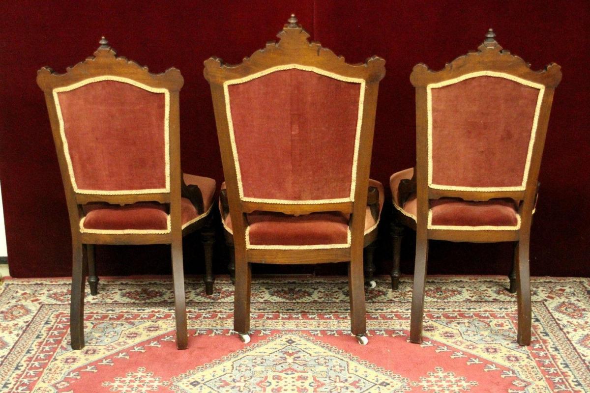 Parlor Chairs Carved Crests Velvet Material Three