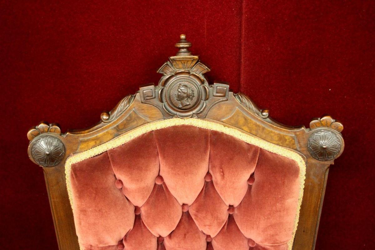 Parlor Chairs Carved Crests Velvet Material Three