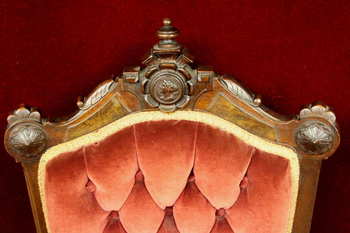 Parlor Chairs Carved Crests Velvet Material Three