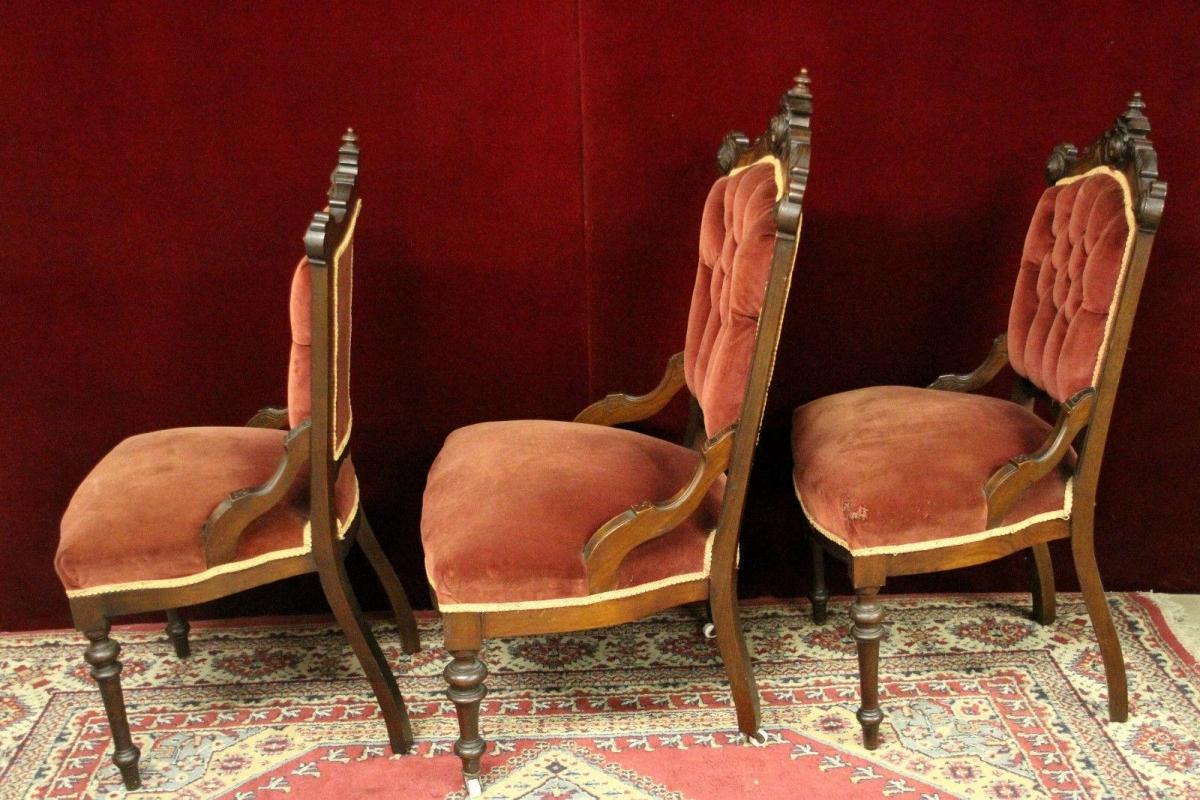 Parlor Chairs Carved Crests Velvet Material Three