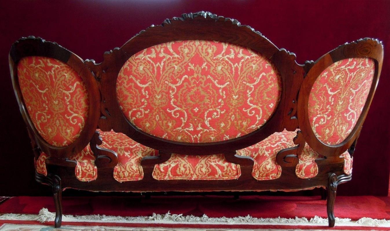 Rocco Revival Parlor Salon Settee Matching Chairs Brand New Brocade Red and Gold
