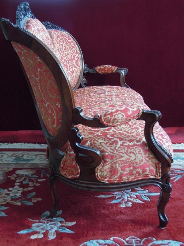 Rocco Revival Parlor Salon Settee Matching Chairs Brand New Brocade Red and Gold