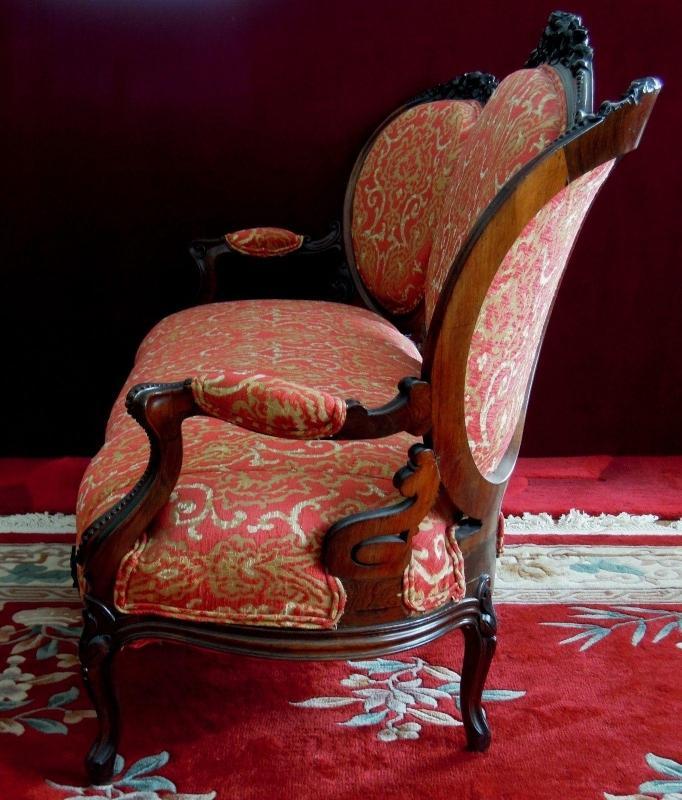 Rocco Revival Parlor Salon Settee Matching Chairs Brand New Brocade Red and Gold