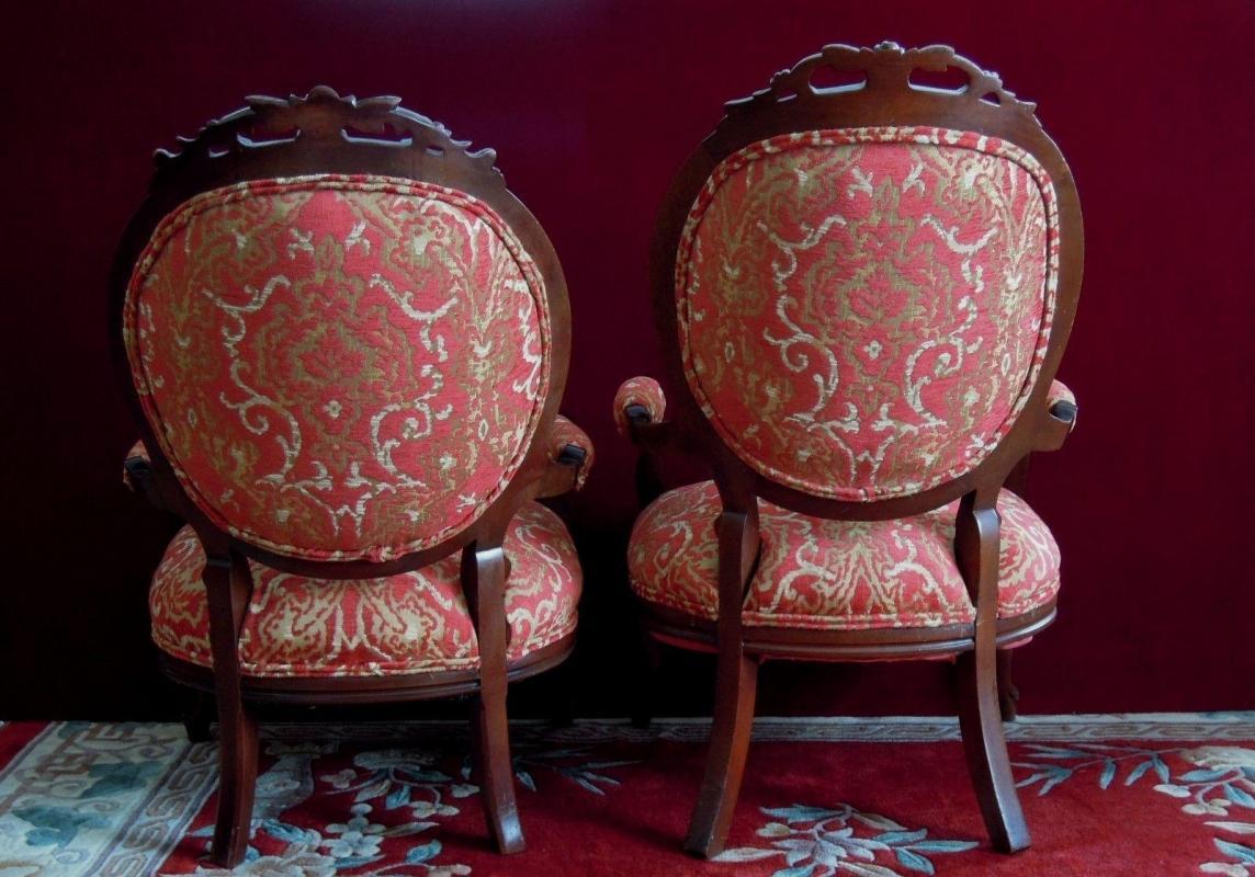 Rocco Revival Parlor Salon Settee Matching Chairs Brand New Brocade Red and Gold