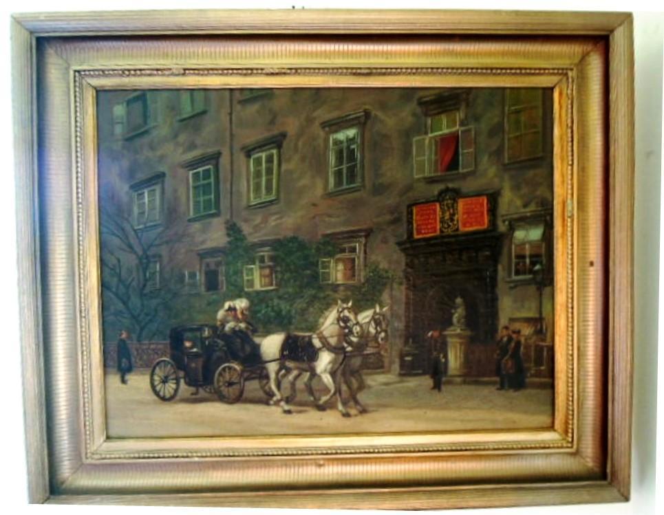 Antique Oil Painting Kaiser Franz Joseph 1 Horse And Buggy