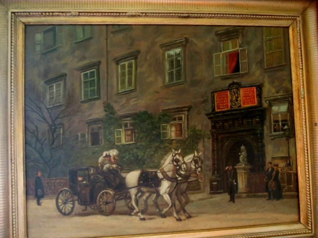 Antique Oil Painting Kaiser Franz Joseph 1 Horse And Buggy