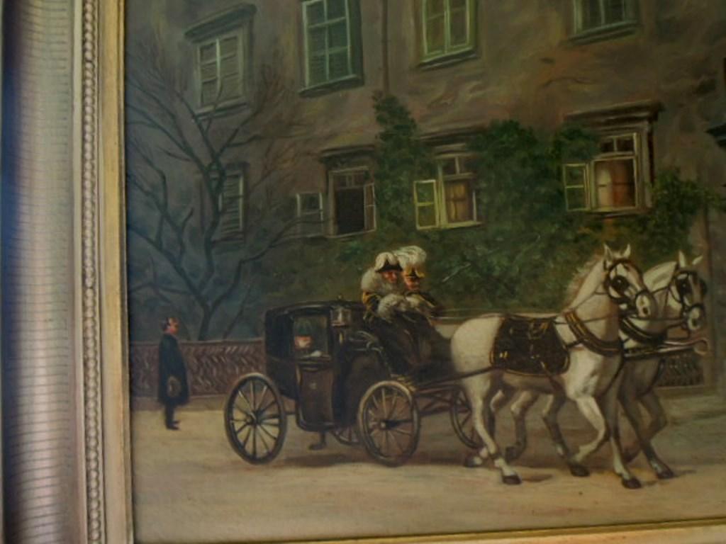 Antique Oil Painting Kaiser Franz Joseph 1 Horse And Buggy