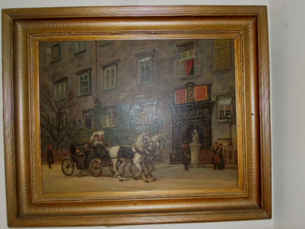 Antique Oil Painting Kaiser Franz Joseph 1 Horse And Buggy