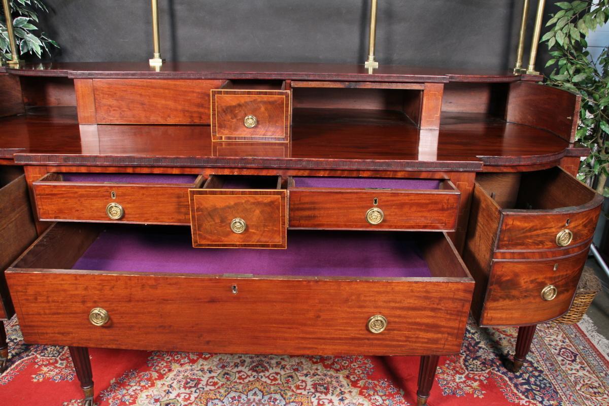 Regency English Sideboard Buffett Mahogany Burl Brass Rails Rare to Find