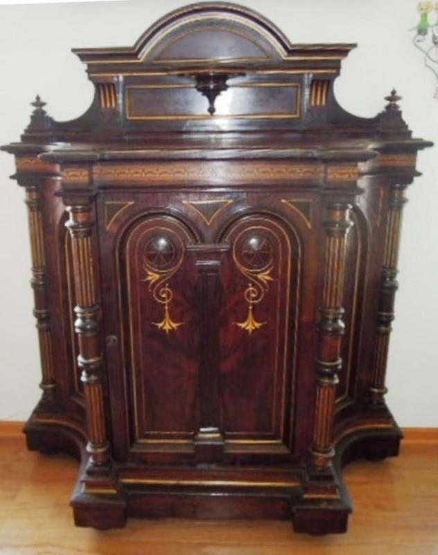 French Renaissance Revival Credenza Inlaid Carved Floral Designs