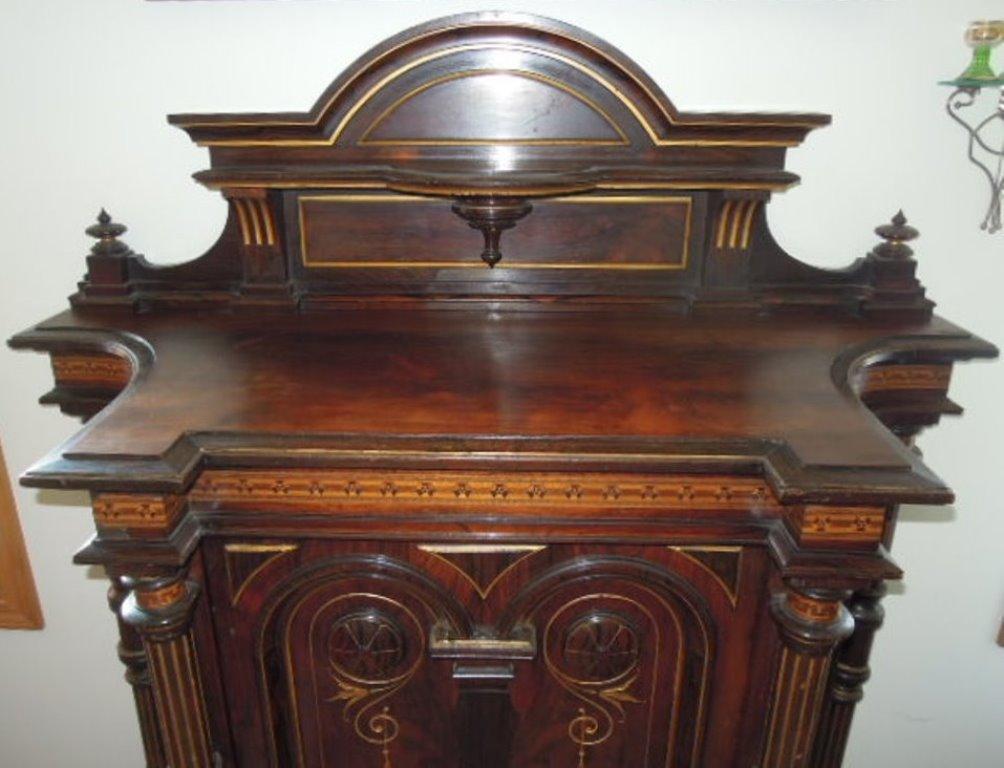 French Renaissance Revival Credenza Inlaid Carved Floral Designs