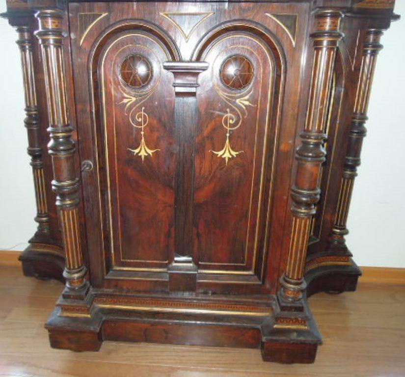 French Renaissance Revival Credenza Inlaid Carved Floral Designs