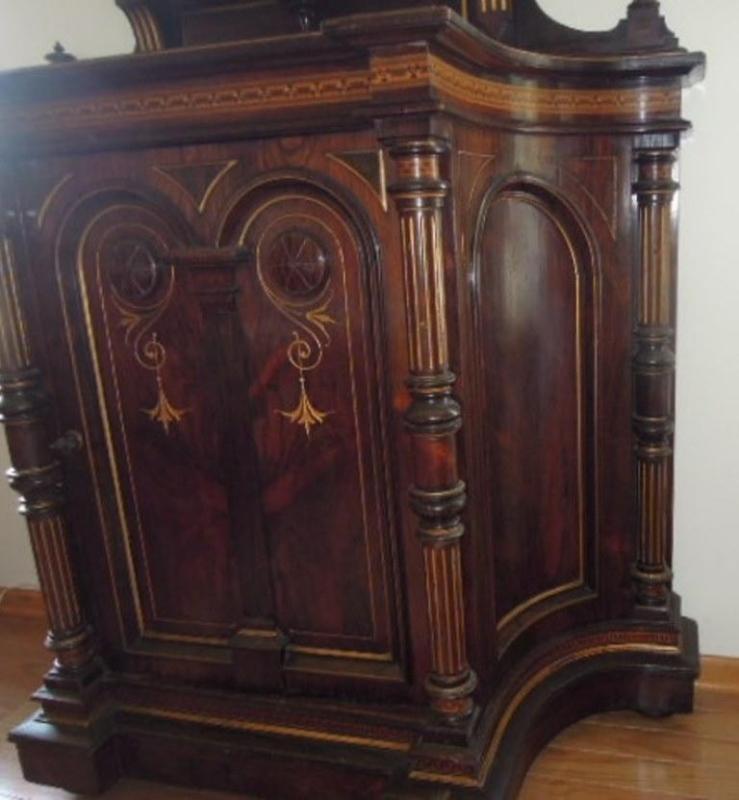French Renaissance Revival Credenza Inlaid Carved Floral Designs