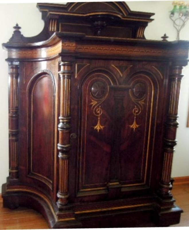 French Renaissance Revival Credenza Inlaid Carved Floral Designs