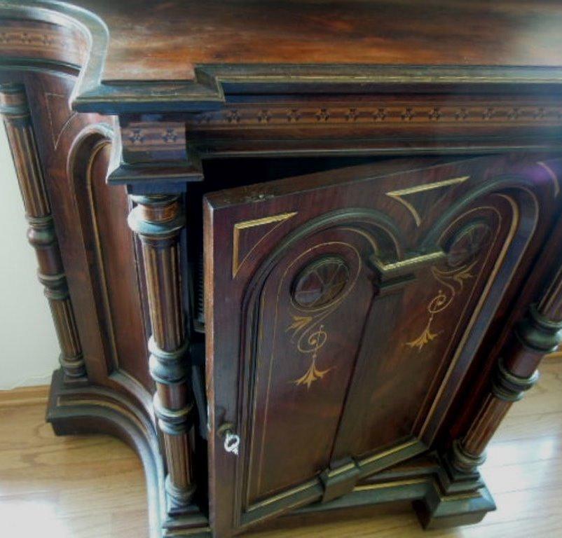 French Renaissance Revival Credenza Inlaid Carved Floral Designs