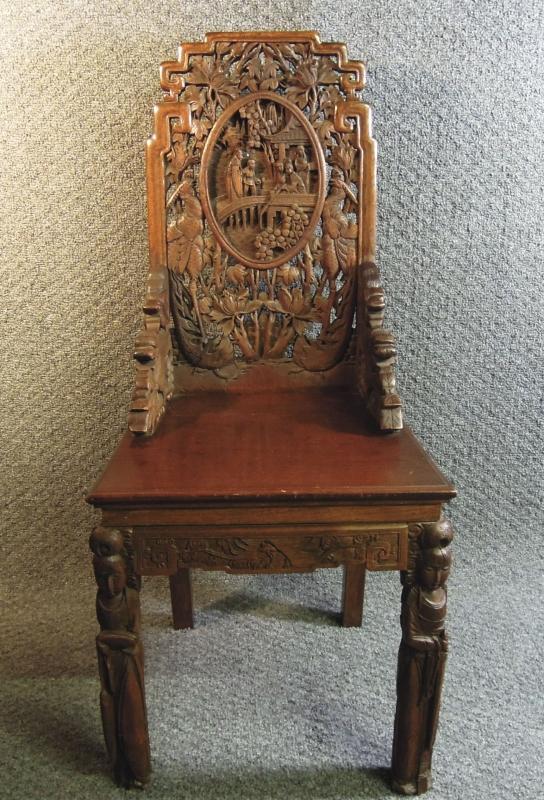 Figural Asian Chair Carved Wood Stunning RARE