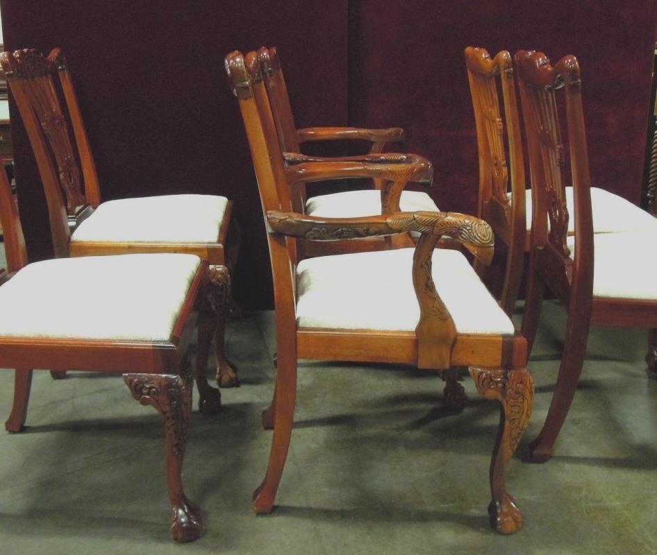 Chippendale Dining Chairs Eagle Carved Scrolls Floral Motif Master Side Six