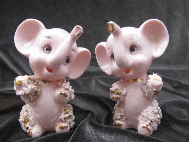 Vintage Pink Elephants Anthropomorphic Salt I Pepper Shakers
