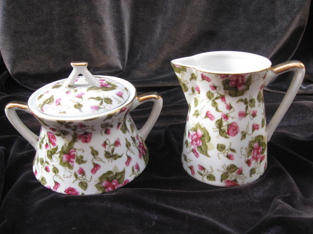 Porcelain Chintz Floral Sugar & Creamer Cream Set