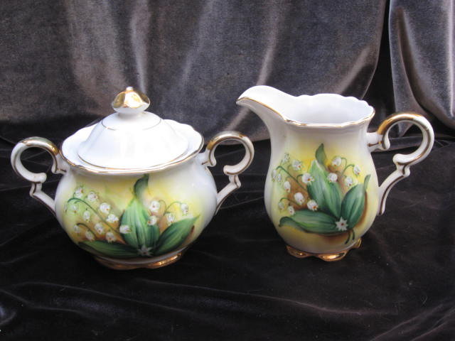 Porcelain Norcrest Liily Of The Valley Sugar & Creamer Handpainted Set