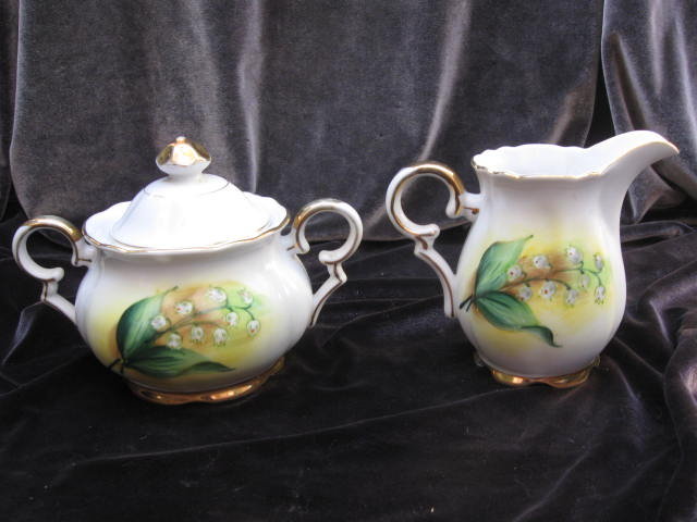 Porcelain Norcrest Liily Of The Valley Sugar & Creamer Handpainted Set