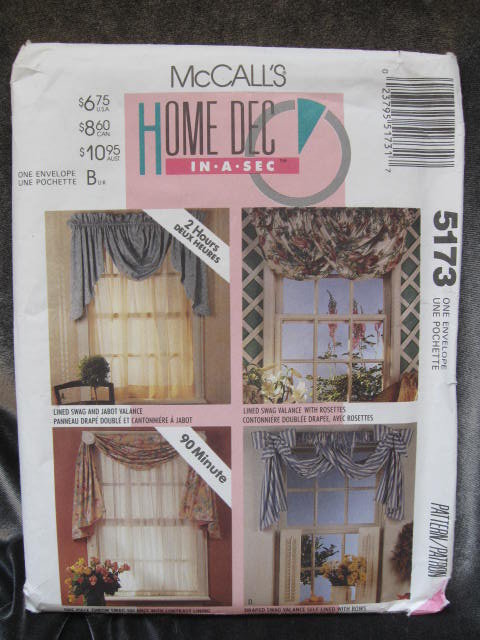 New Vintage McCall's 5183 Home Dec In a Sec Window Curtains Swag Jabot Valance Sewing Pattern