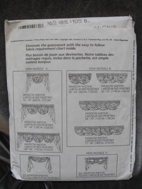 New Vintage McCall's 5183 Home Dec In a Sec Window Curtains Swag Jabot Valance Sewing Pattern