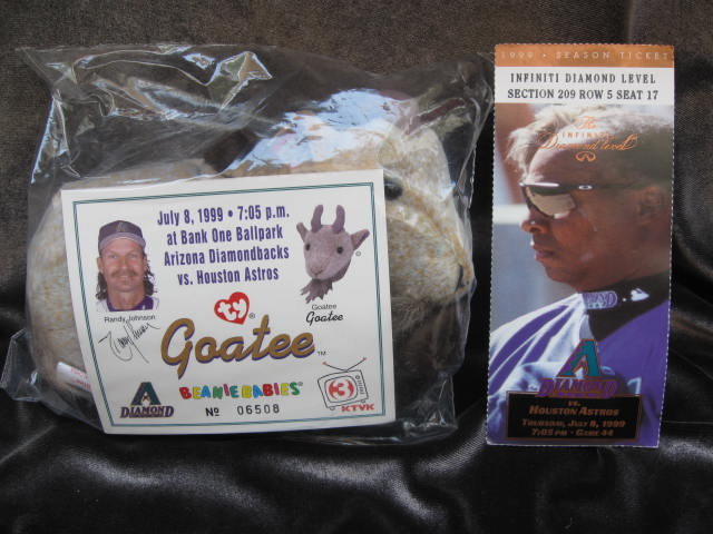 Ty Goatee Beanie Baby With Baseball Randy Johnson With Game Ticket Beanie Baby