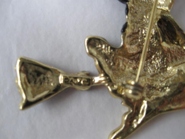 Pretty Flying Witch On Broom With Orange Hair Brooch Pin