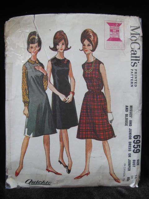 Vintage McCall's 6959 Misses' Dress Or Jumper & Blouse Sewing Pattern Size 14 1960's
