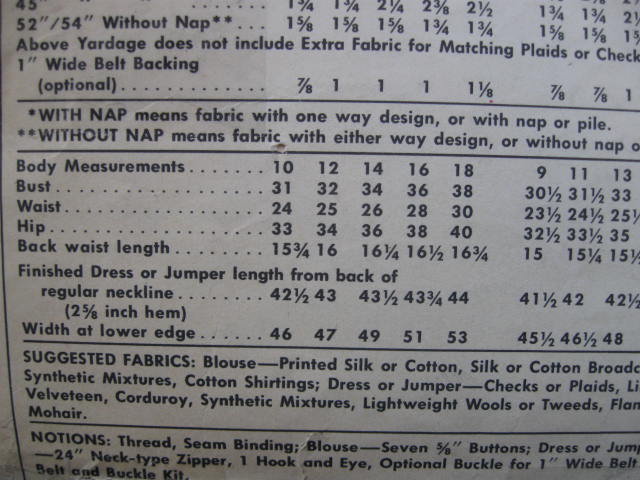Vintage McCall's 6959 Misses' Dress Or Jumper & Blouse Sewing Pattern Size 14 1960's