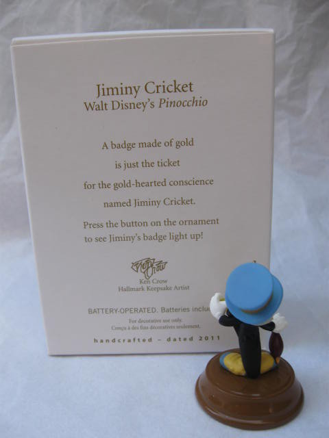 Hallmark 2011 Jiminy Cricket Walt Disney Pinocchio Christmas Tree Ornament Magic Light