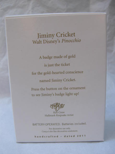 Hallmark 2011 Jiminy Cricket Walt Disney Pinocchio Christmas Tree Ornament Magic Light