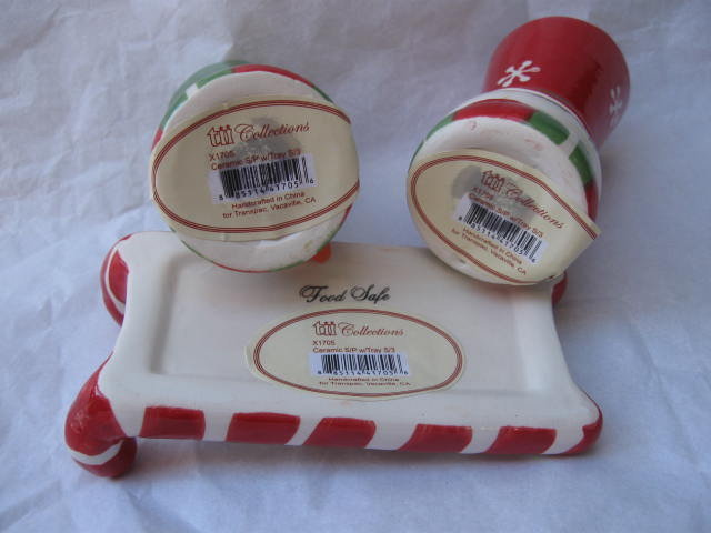 Winter or Christmas Snowman Snowmen Salt & Pepper Shakers With Holder
