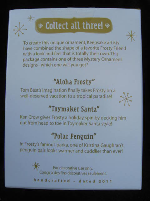 Hallmark 2011 Aloha Frosty & Toymaker Santa Mystery Ornaments