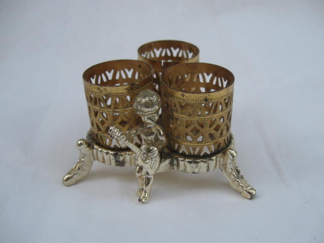 Vintage Cherub Filigree Gold Tone Lipstick Holder