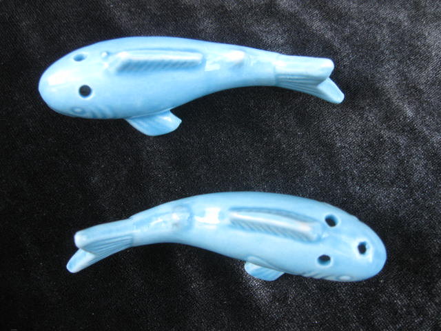 Vintage Aqua Blue Fish Salt & Pepper Shakers