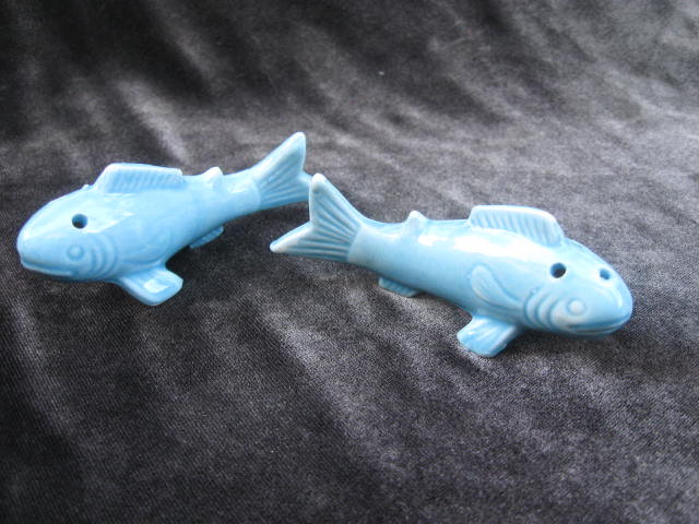 Vintage Aqua Blue Fish Salt & Pepper Shakers